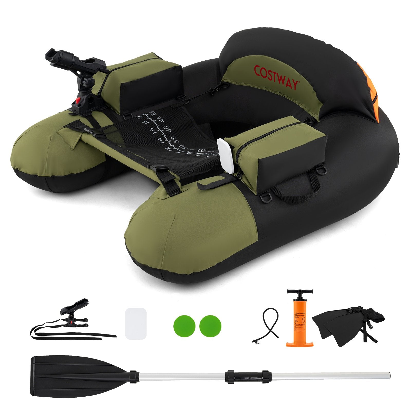 Inflatable Float Tube with Adjustable Fishing Rod Holder and Fish Hook Stator, Green Water Sports Green at Gallery Canada