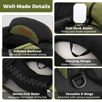 Inflatable Float Tube with Adjustable Fishing Rod Holder and Fish Hook Stator, Green Water Sports at Gallery Canada