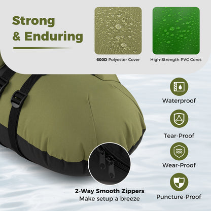 Inflatable Float Tube with Adjustable Fishing Rod Holder and Fish Hook Stator, Green Water Sports at Gallery Canada