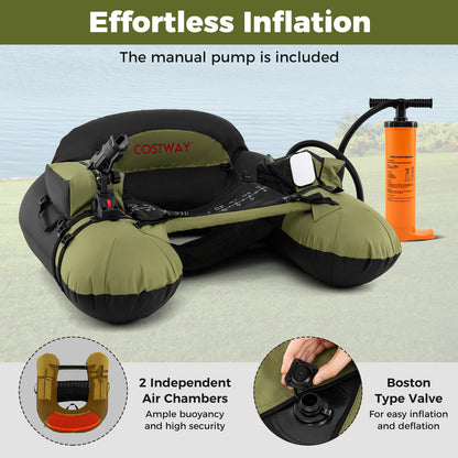 Inflatable Float Tube with Adjustable Fishing Rod Holder and Fish Hook Stator, Green Water Sports at Gallery Canada