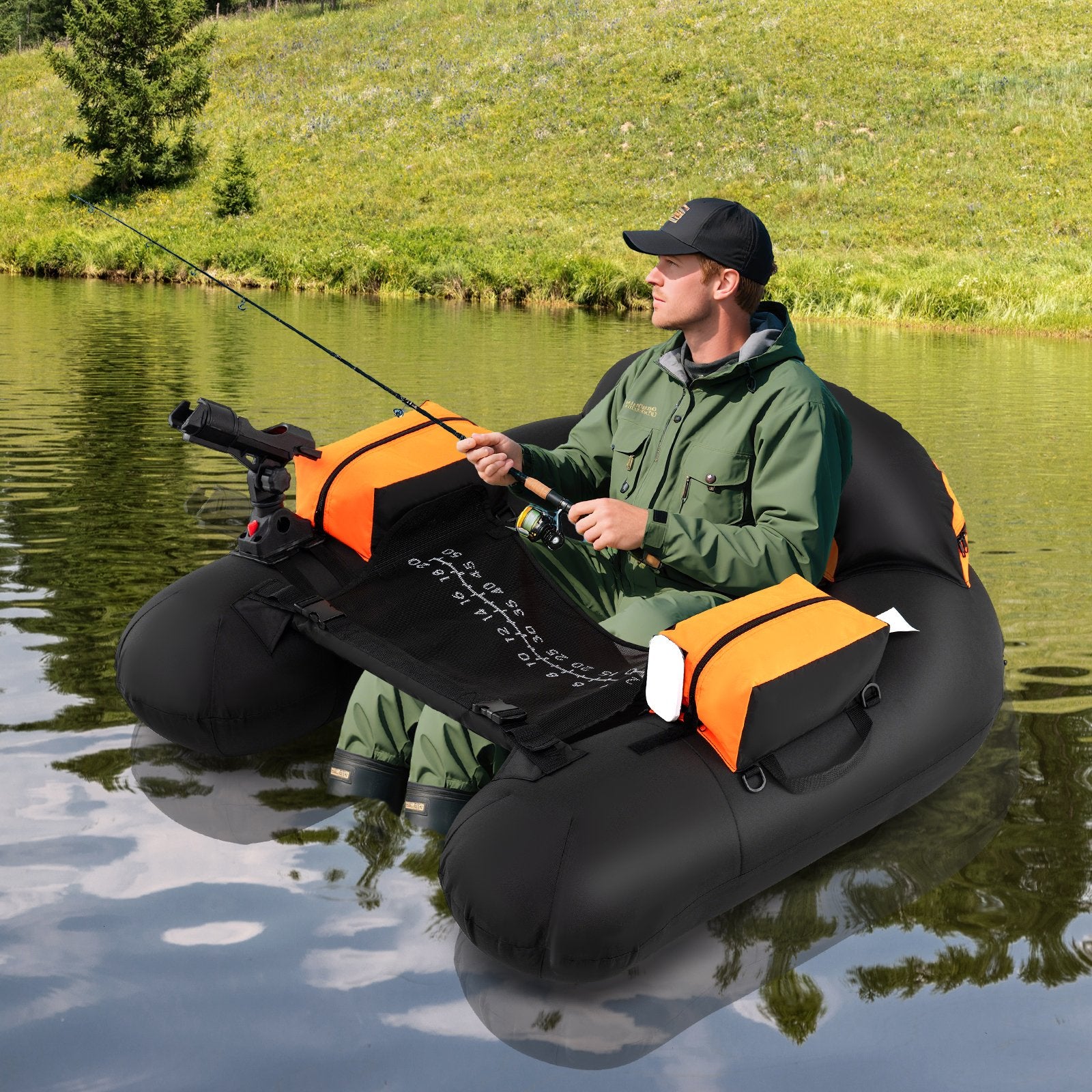 Inflatable Float Tube with Adjustable Fishing Rod Holder and Fish Hook Stator, Orange Water Sports at Gallery Canada