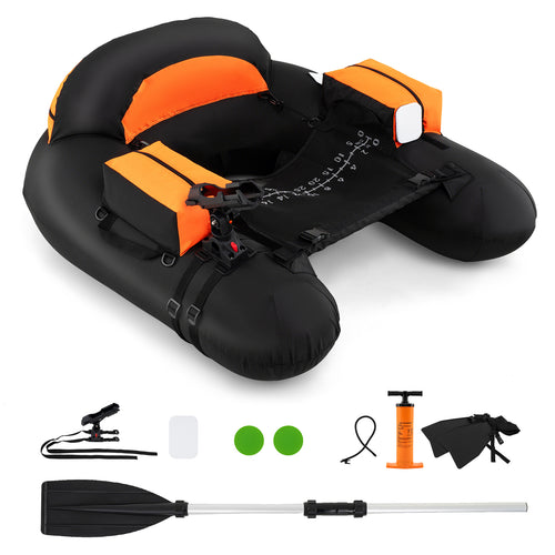Inflatable Float Tube, Adjustable Fishing Rod Holder, Fish Hook Stator, Orange