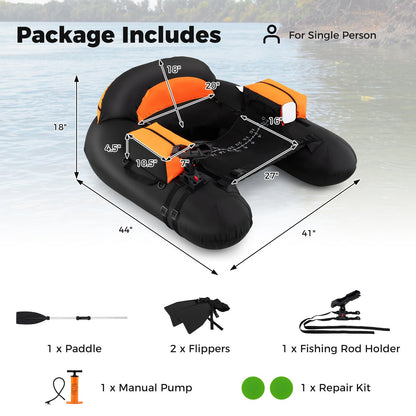 Inflatable Float Tube with Adjustable Fishing Rod Holder and Fish Hook Stator, Orange Water Sports at Gallery Canada