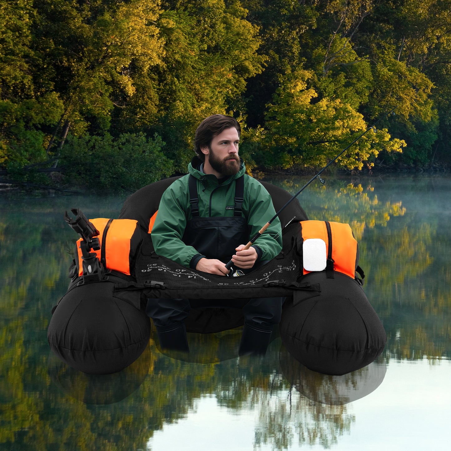 Inflatable Float Tube with Adjustable Fishing Rod Holder and Fish Hook Stator, Orange Water Sports at Gallery Canada