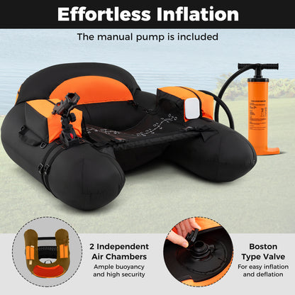 Inflatable Float Tube with Adjustable Fishing Rod Holder and Fish Hook Stator, Orange Water Sports at Gallery Canada