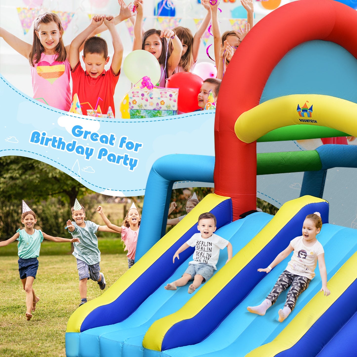 Inflatable Jumping Castle Bounce House, Dual Slides, 480W Blower Bounce House at Gallery Canada