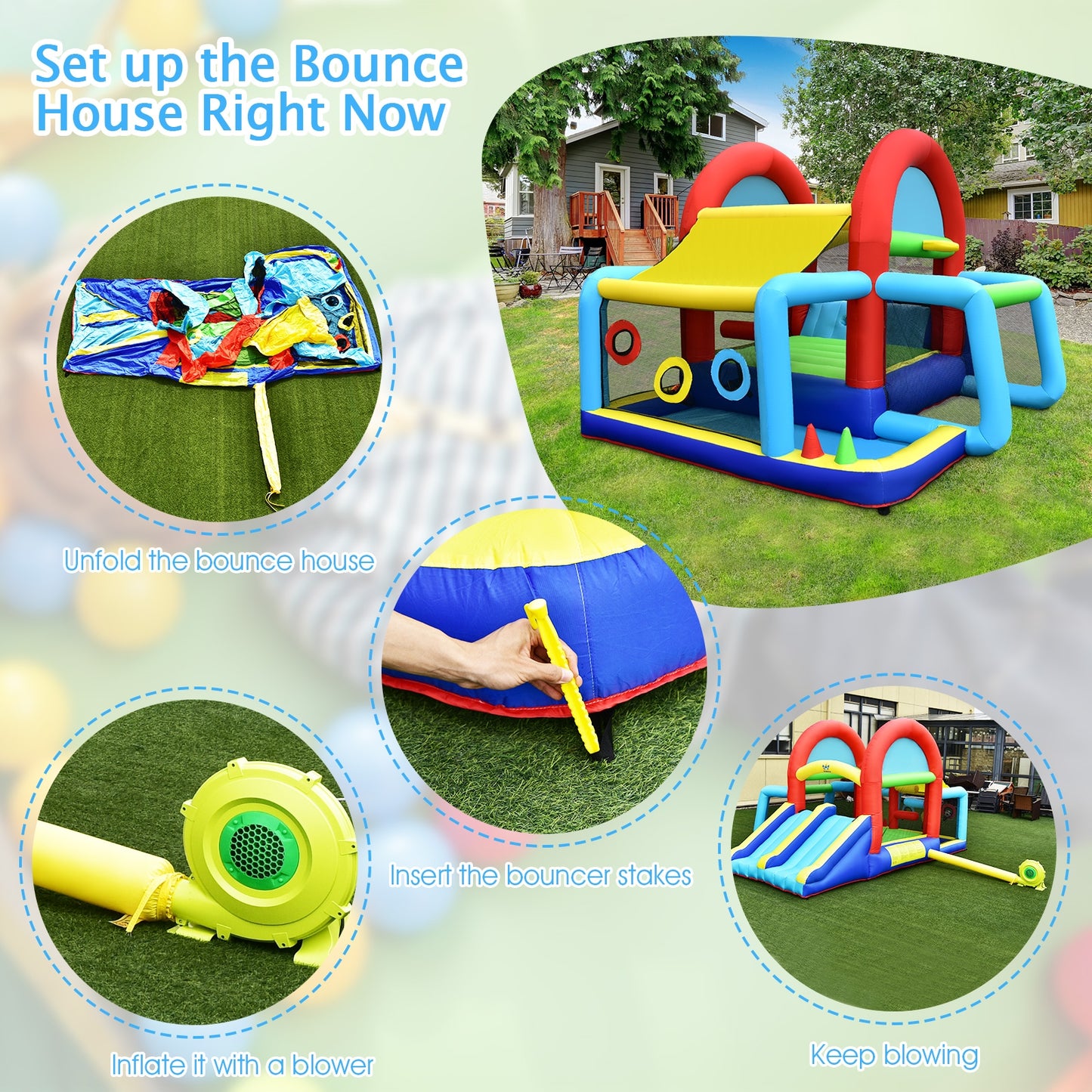 Inflatable Jumping Castle Bounce House, Dual Slides, 480W Blower Bounce House at Gallery Canada