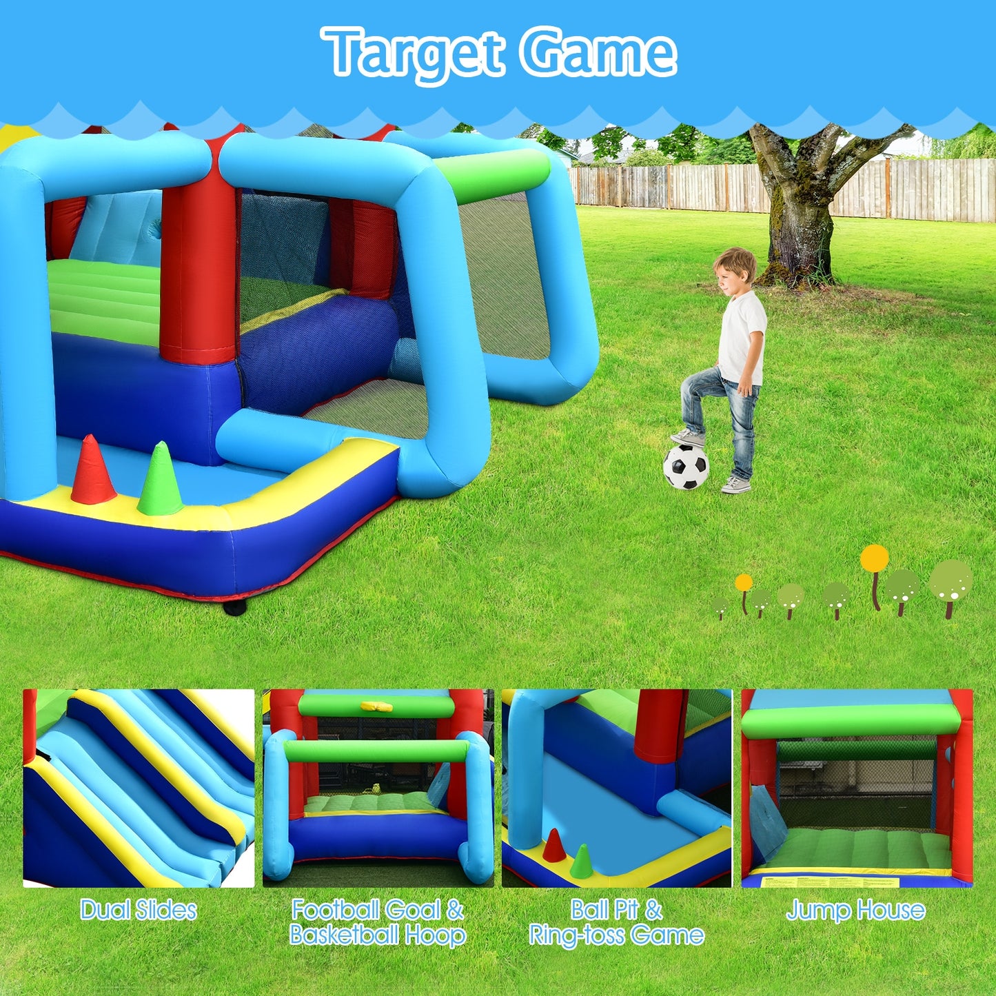 Inflatable Jumping Castle Bounce House, Dual Slides, 480W Blower Bounce House at Gallery Canada