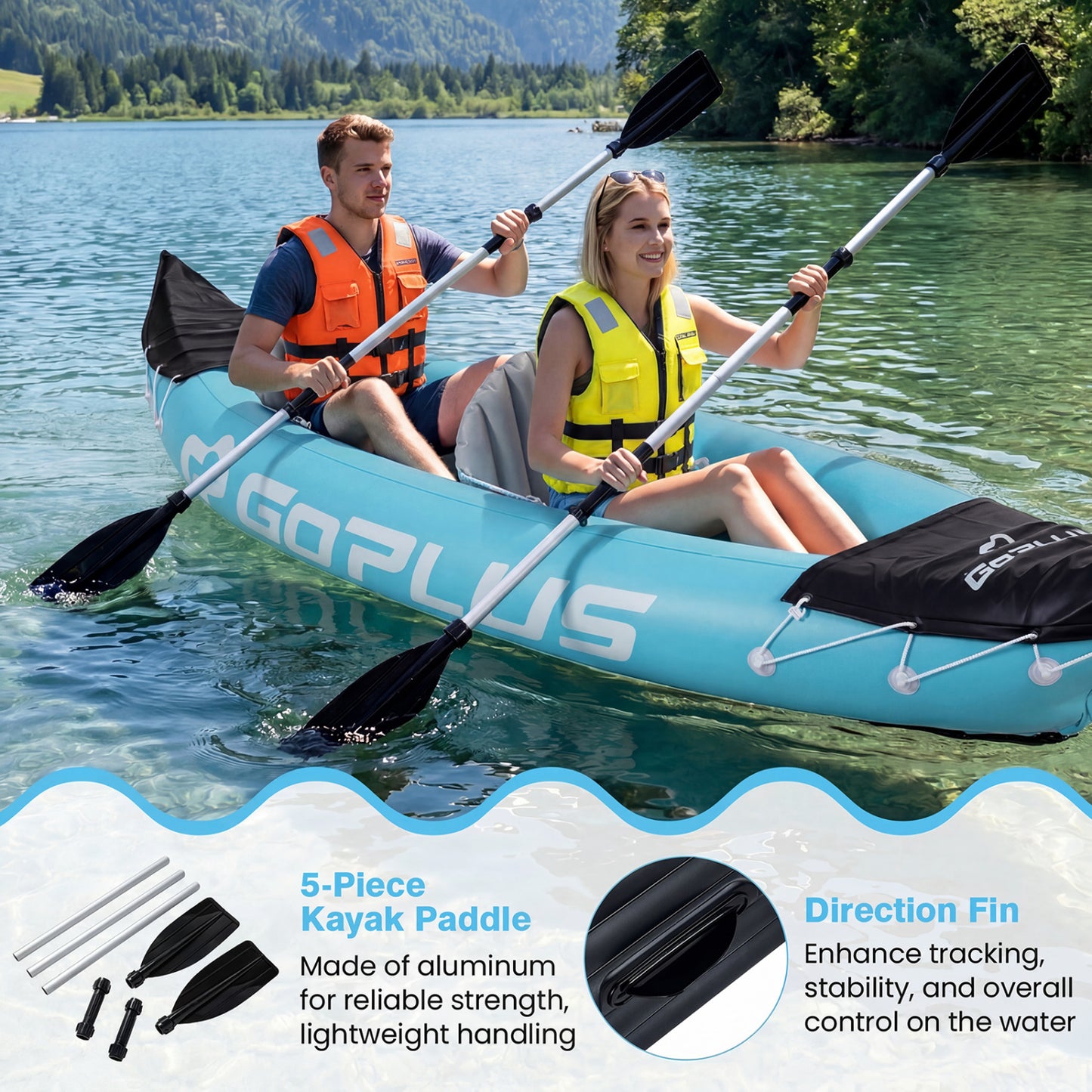 Inflatable Kayak 2 Person Heavy Duty Tandem Touring Kayak with Aluminum Paddles, Blue Water Sports at Gallery Canada