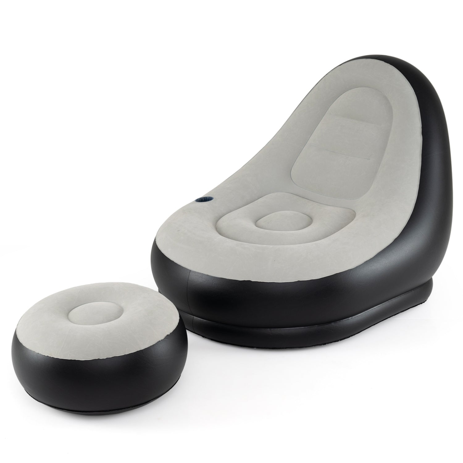 Inflatable Lounge Sofa with Ottoman Portable Air Sofa for Adults with Flocked Surface-Grey, Gray Outdoor Seating & Patio Chairs at Gallery Canada