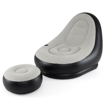 Inflatable Lounge Sofa with Ottoman Portable Air Sofa for Adults with Flocked Surface-Grey, Gray Outdoor Seating & Patio Chairs at Gallery Canada