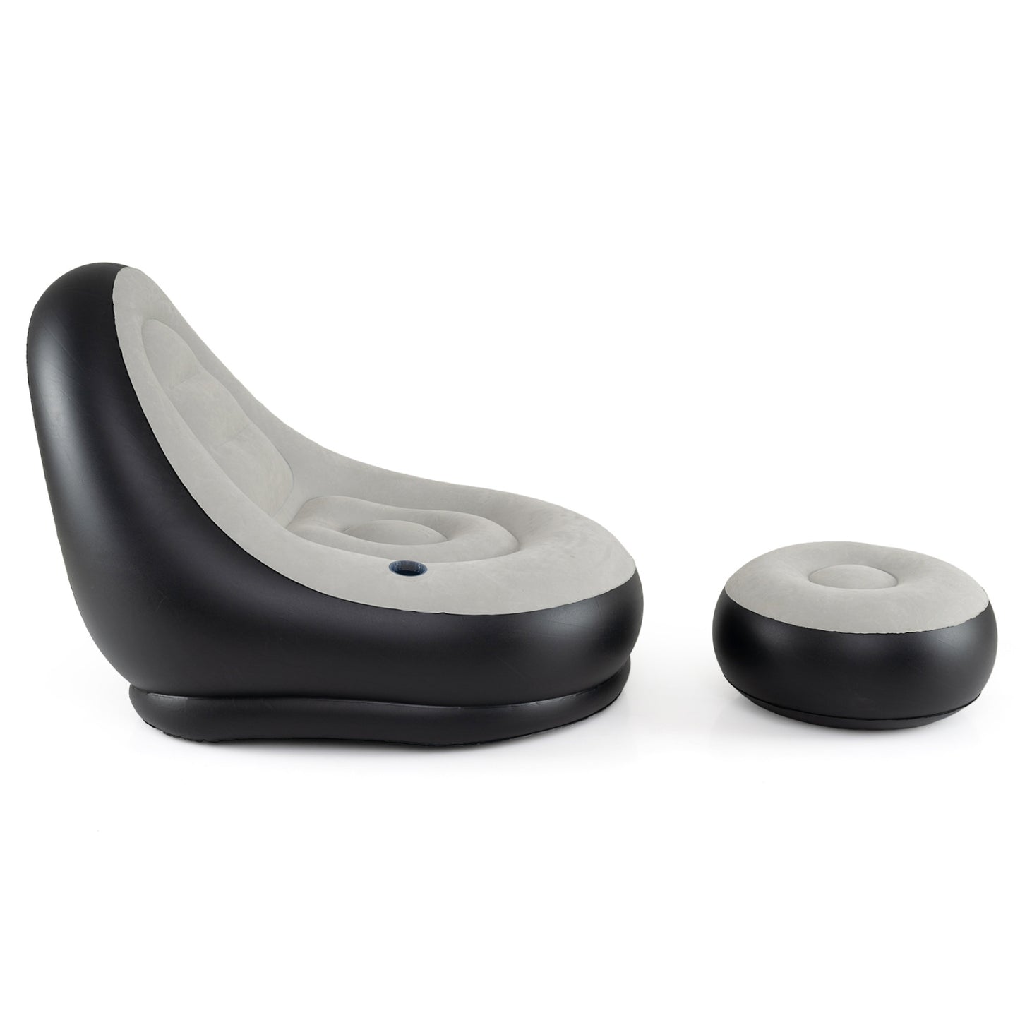 Inflatable Lounge Sofa with Ottoman Portable Air Sofa for Adults with Flocked Surface-Grey, Gray Outdoor Seating & Patio Chairs at Gallery Canada