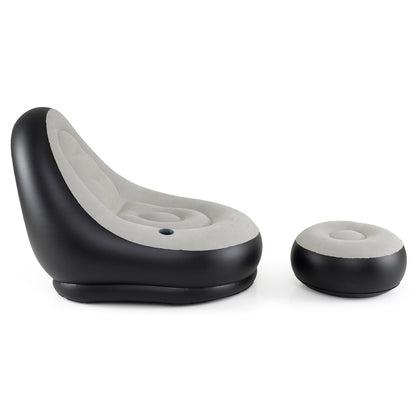 Inflatable Lounge Sofa with Ottoman Portable Air Sofa for Adults with Flocked Surface-Grey, Gray Outdoor Seating & Patio Chairs at Gallery Canada