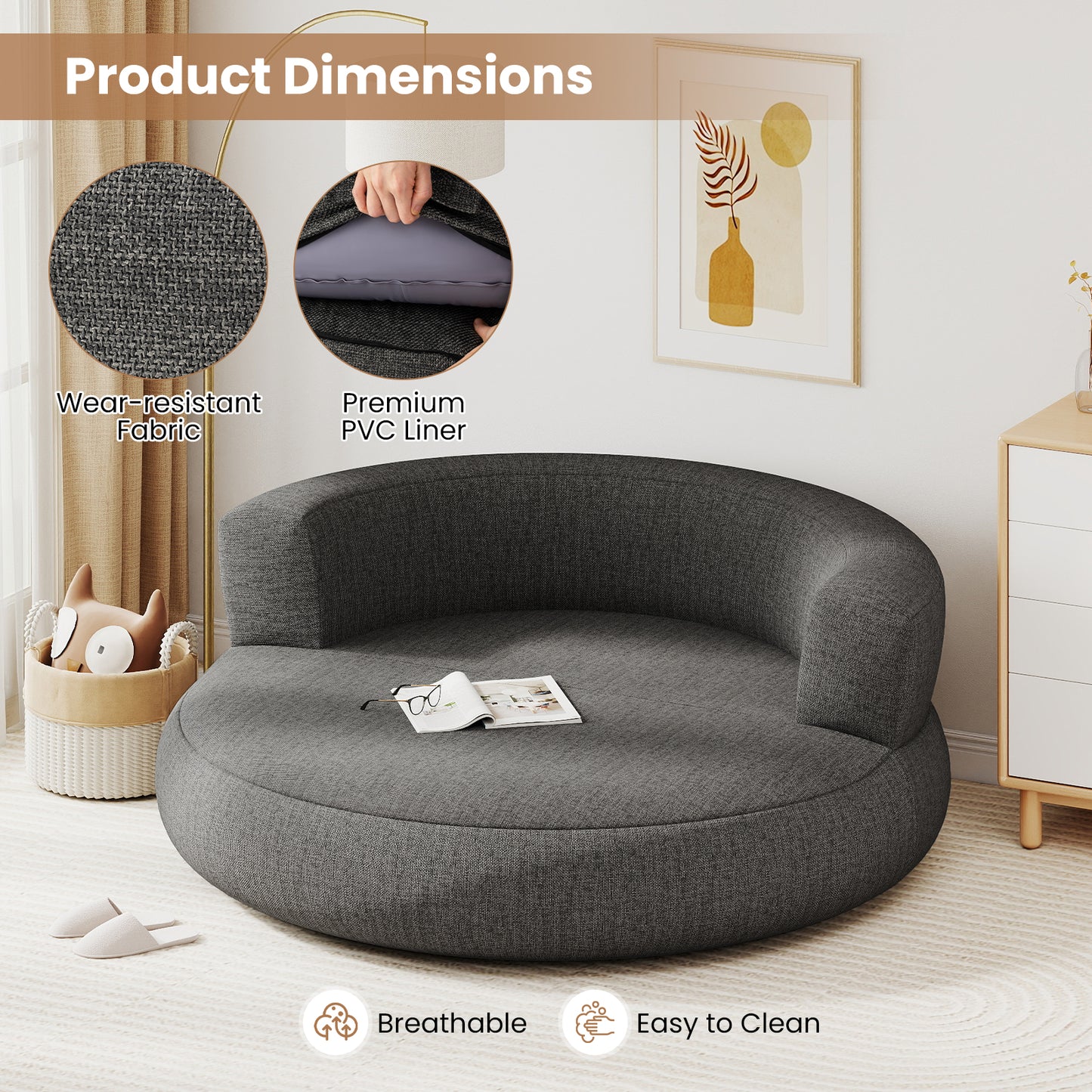 Inflatable Lounger Air Sofa with Detachable Cover, Gray