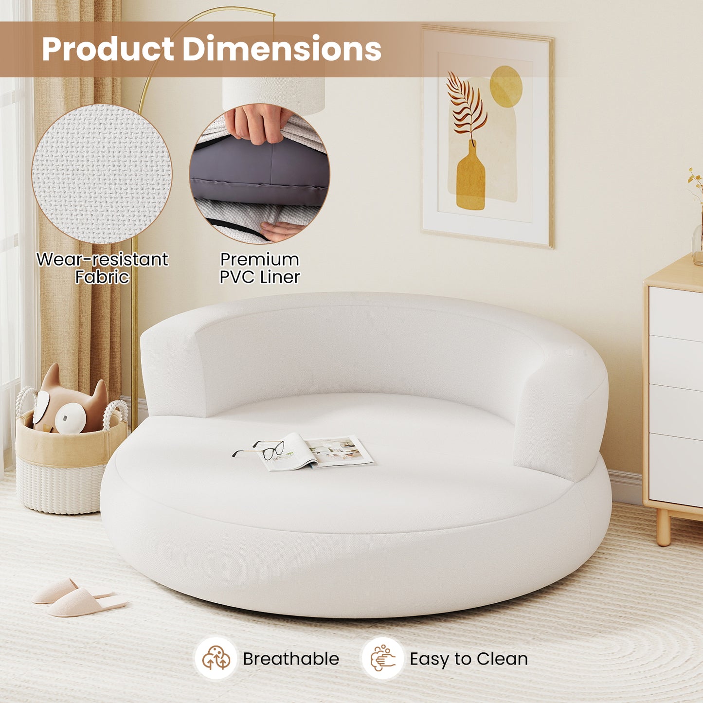 Inflatable Lounger Air Sofa with Detachable Cover, White