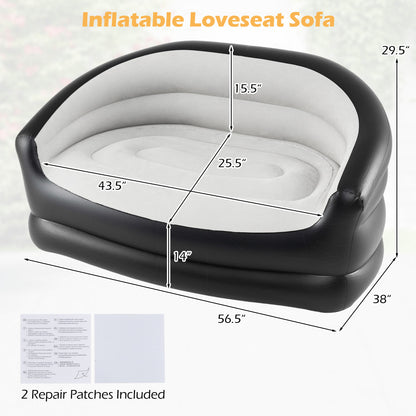 Inflatable Loveseat Couch Portable and Foldable 2-Seater Air Sofa for Adults with Flocked Surface-Grey, Gray Outdoor Seating & Patio Chairs at Gallery Canada