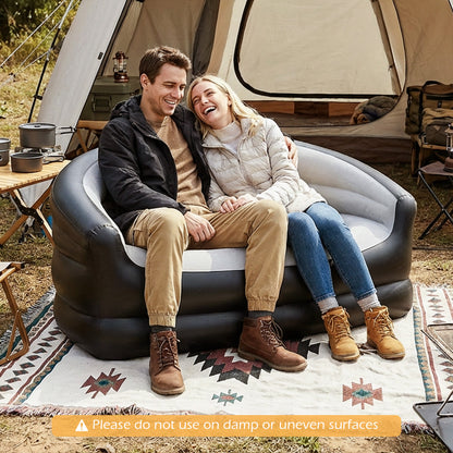 Inflatable Loveseat Couch Portable and Foldable 2-Seater Air Sofa for Adults with Flocked Surface-Grey, Gray Outdoor Seating & Patio Chairs at Gallery Canada