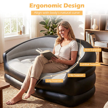 Inflatable Loveseat Couch Portable and Foldable 2-Seater Air Sofa for Adults with Flocked Surface-Grey, Gray Outdoor Seating & Patio Chairs at Gallery Canada