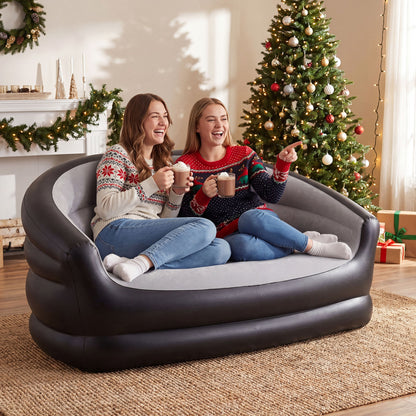 Inflatable Loveseat Couch Portable and Foldable 2-Seater Air Sofa for Adults with Flocked Surface-Grey, Gray Outdoor Seating & Patio Chairs at Gallery Canada