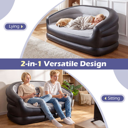 Inflatable Loveseat Couch Portable and Foldable 2-Seater Air Sofa for Adults with Flocked Surface-Grey, Gray Outdoor Seating & Patio Chairs at Gallery Canada