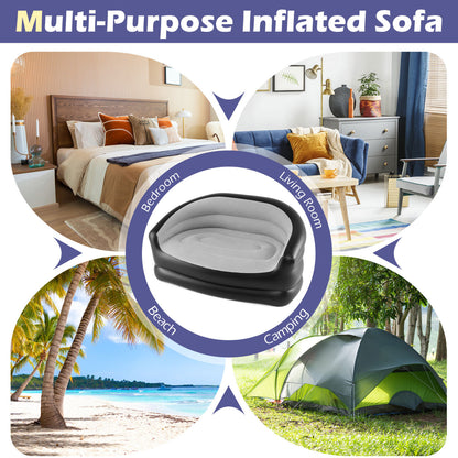 Inflatable Loveseat Couch Portable and Foldable 2-Seater Air Sofa for Adults with Flocked Surface-Grey, Gray Outdoor Seating & Patio Chairs at Gallery Canada