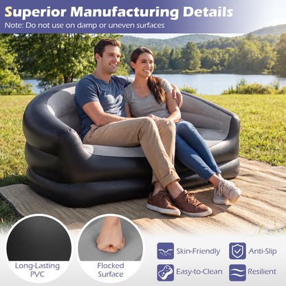 Inflatable Loveseat Couch Portable and Foldable 2-Seater Air Sofa for Adults with Flocked Surface-Grey, Gray Outdoor Seating & Patio Chairs at Gallery Canada