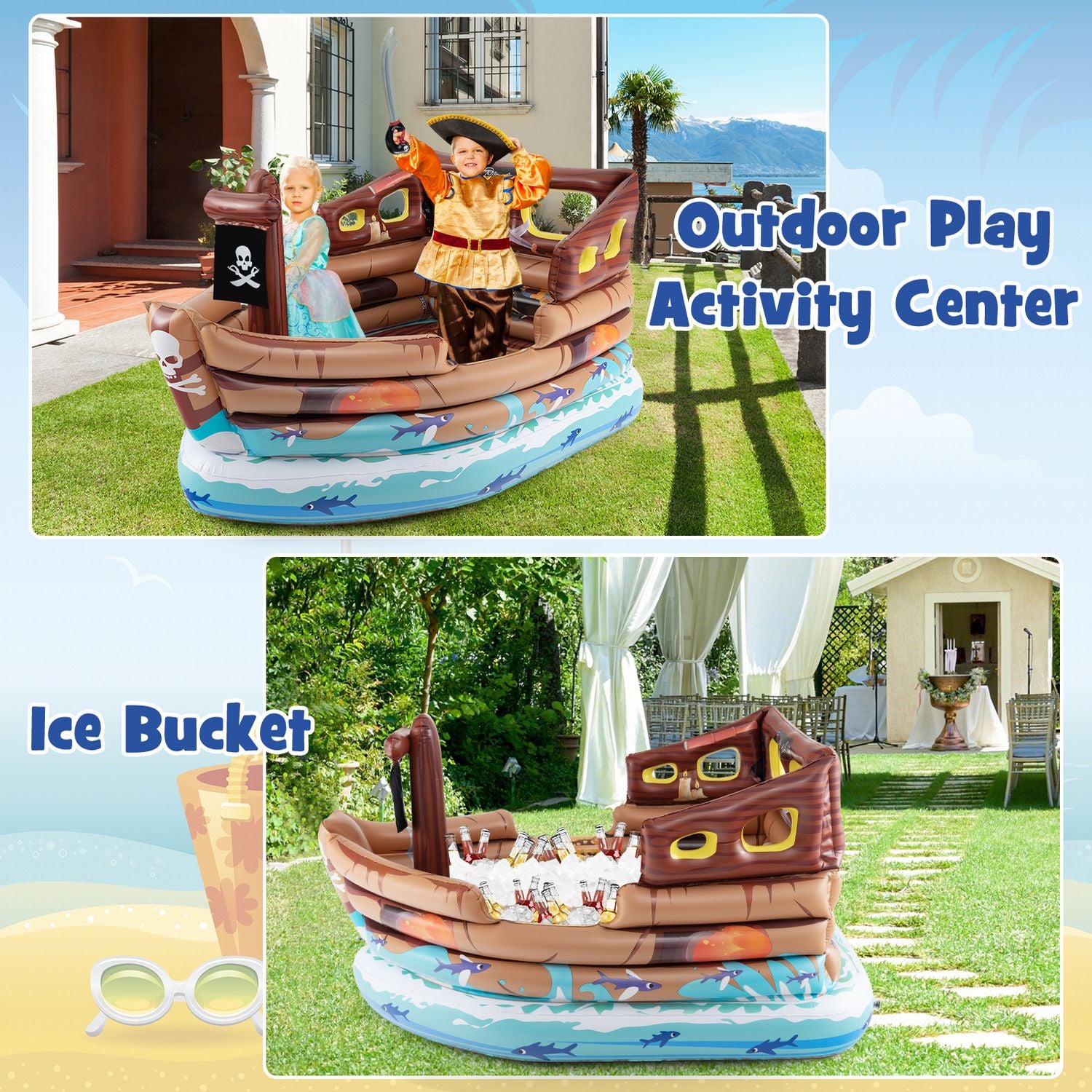 Inflatable Pirate Ship Playhouse, Built-In Motor, Brown Play Tents & Playhouse at Gallery Canada