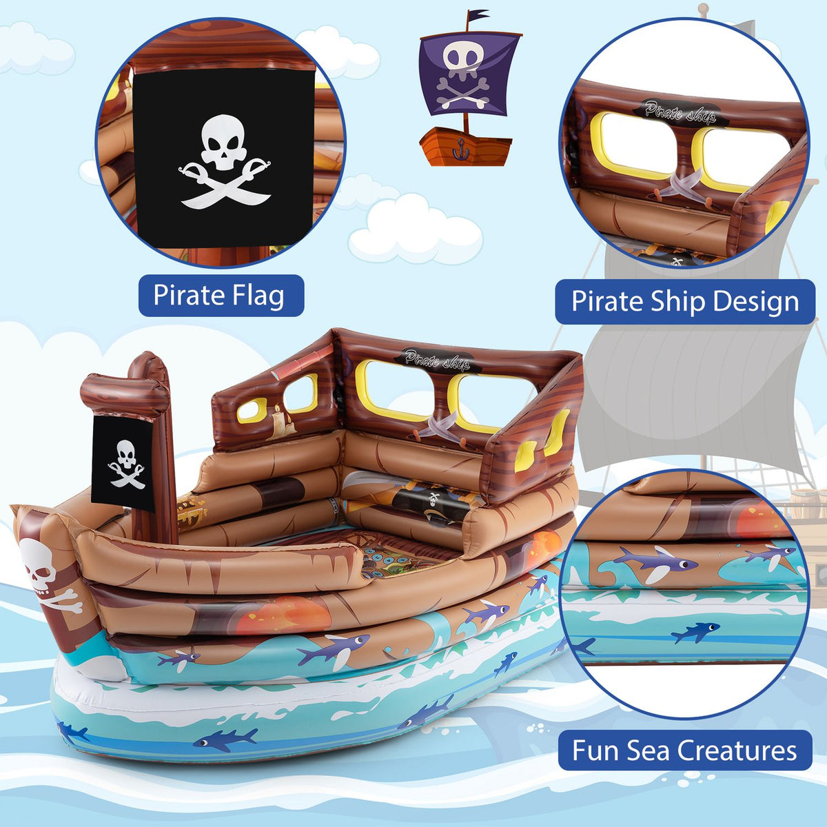Inflatable Pirate Ship Playhouse, Built-In Motor, Brown Play Tents & Playhouse at Gallery Canada