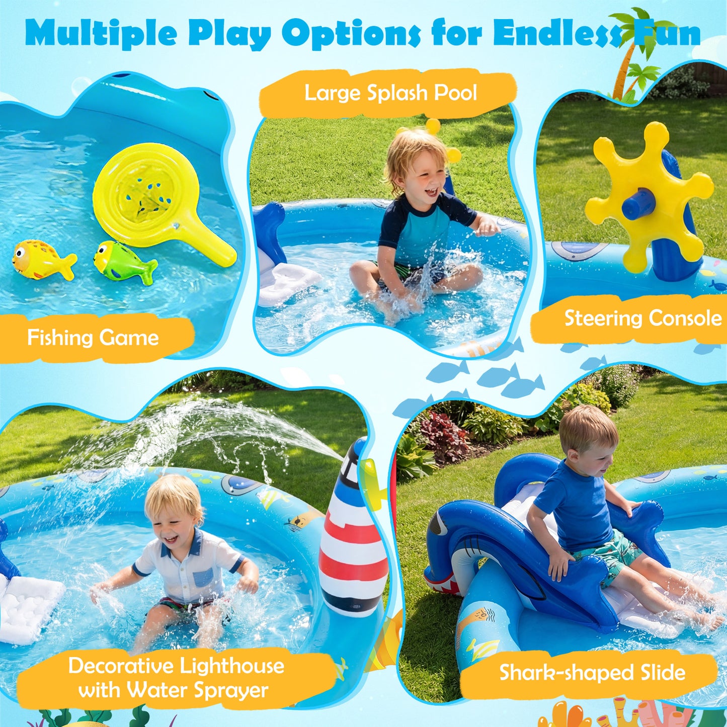 Inflatable Play Center, Marine Life Spray Pool, Shark Slide, Lighthouse Sprinkle Inflatable Water Slides at Gallery Canada