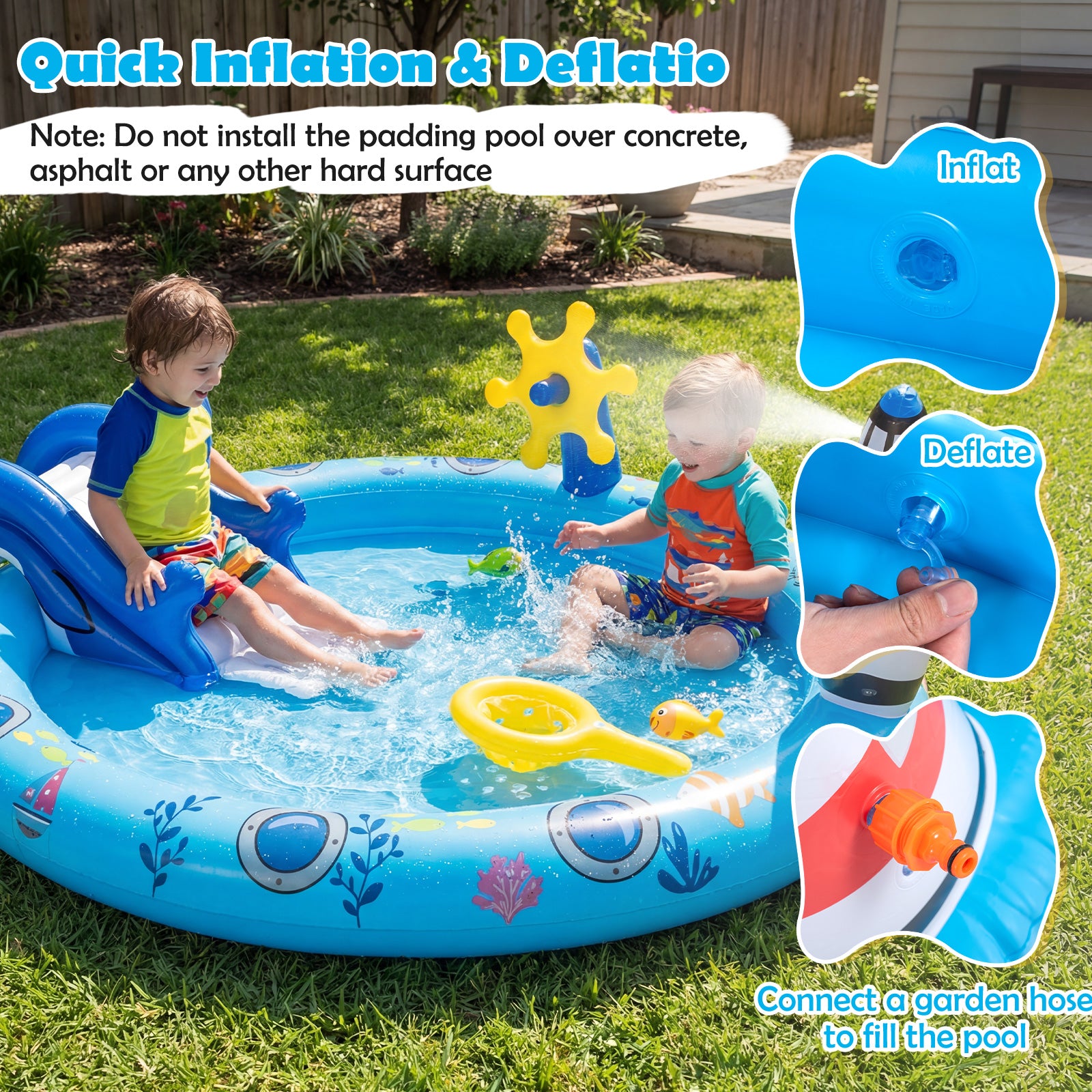 Inflatable Play Center, Marine Life Spray Pool, Shark Slide, Lighthouse Sprinkle Inflatable Water Slides at Gallery Canada
