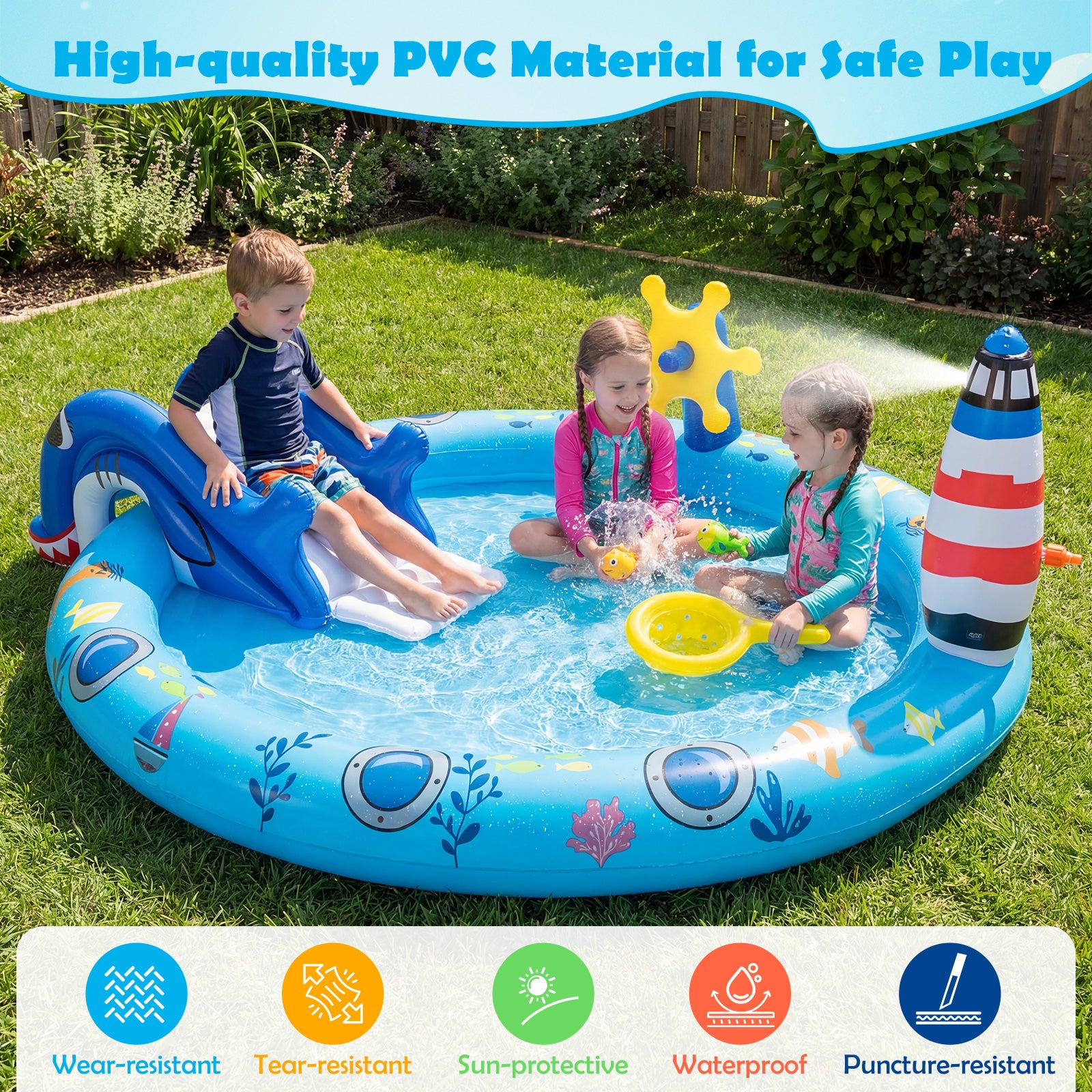 Inflatable Play Center, Marine Life Spray Pool, Shark Slide, Lighthouse Sprinkle Inflatable Water Slides at Gallery Canada