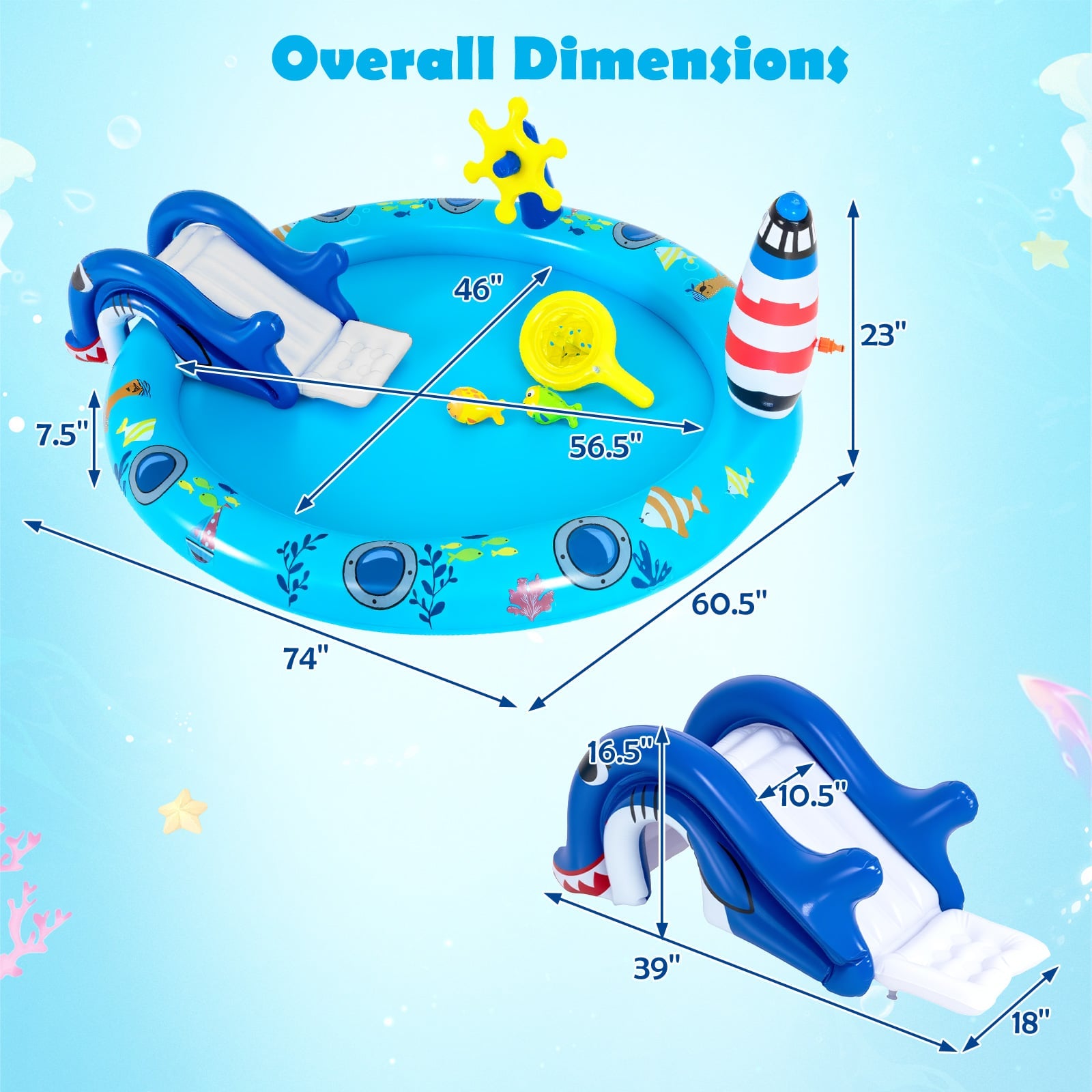 Inflatable Play Center, Marine Life Spray Pool, Shark Slide, Lighthouse Sprinkle Inflatable Water Slides at Gallery Canada