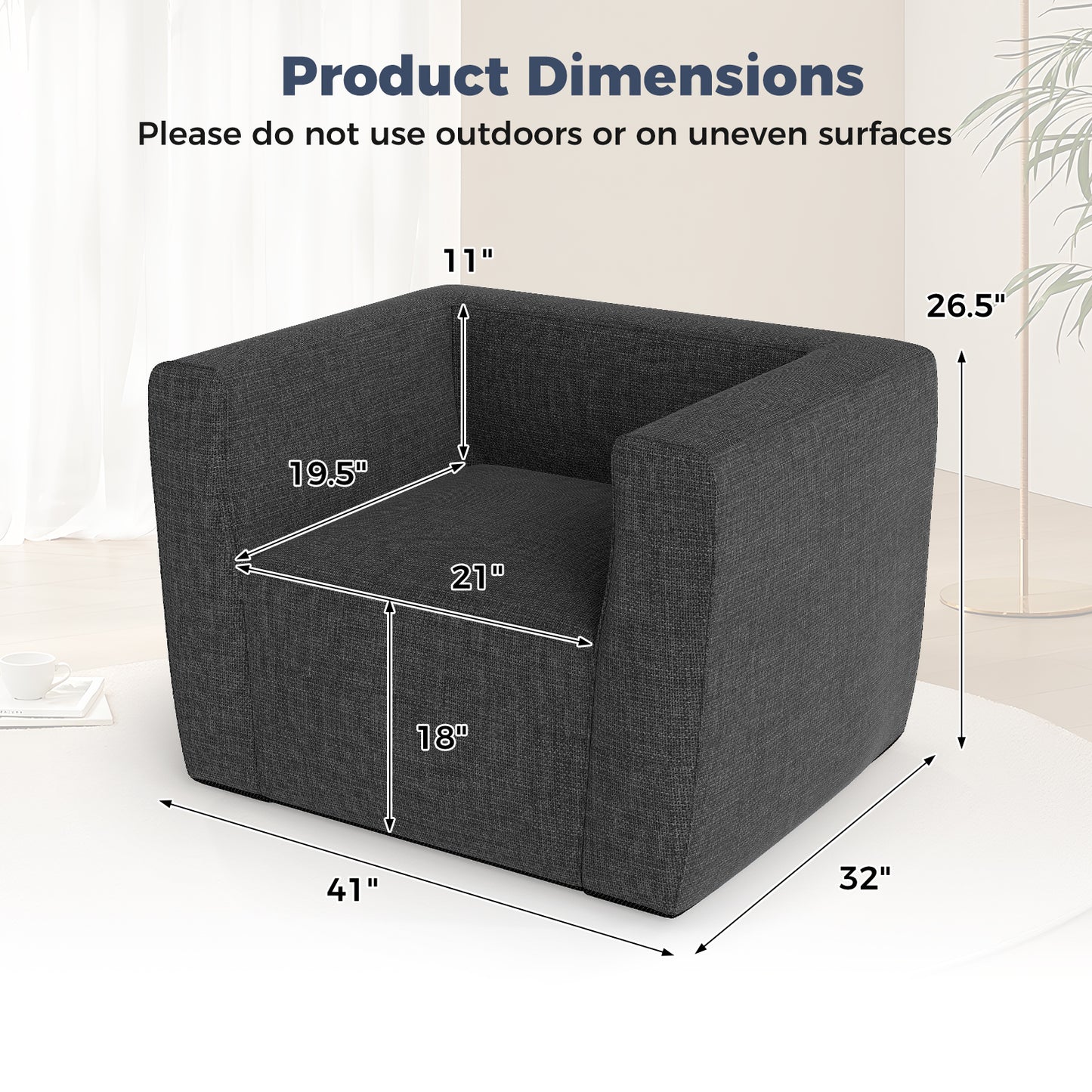 Inflatable Sofa with Detachable Cover and Wide Armrests, Gray