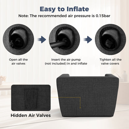 Inflatable Sofa with Detachable Cover and Wide Armrests, Gray