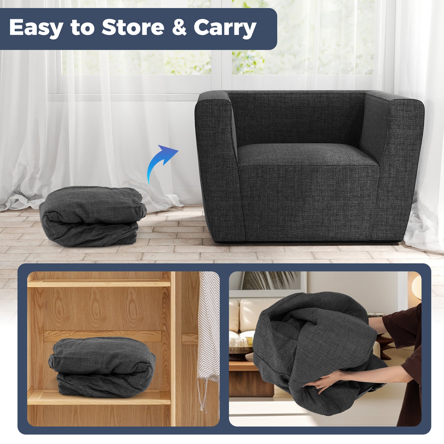 Inflatable Sofa with Detachable Cover and Wide Armrests, Gray