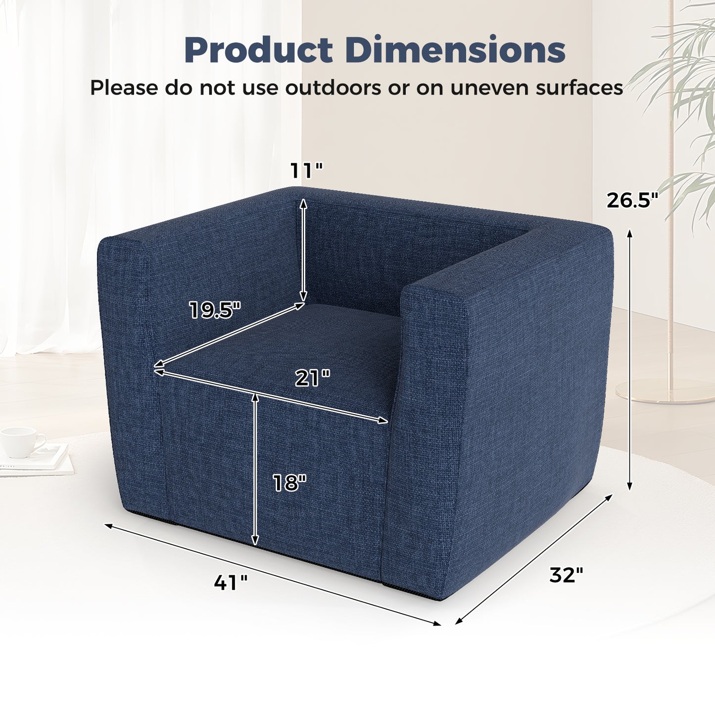 Inflatable Sofa with Detachable Cover and Wide Armrests, Blue