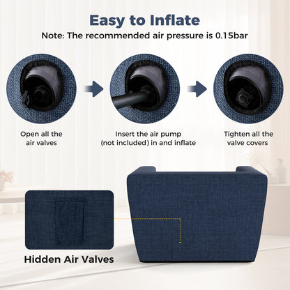 Inflatable Sofa with Detachable Cover and Wide Armrests, Blue