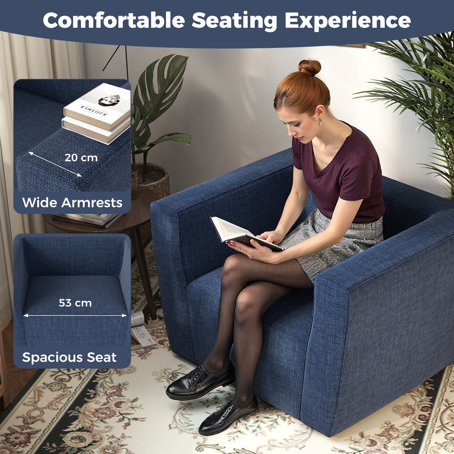 Inflatable Sofa with Detachable Cover and Wide Armrests, Blue