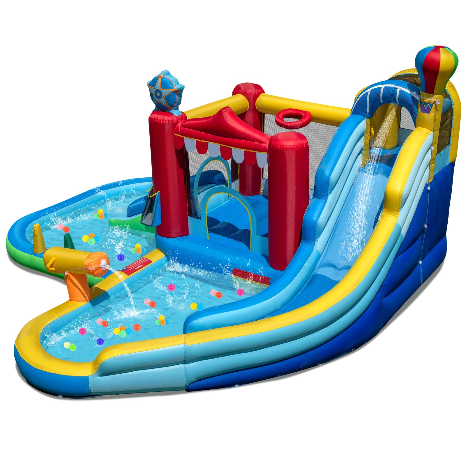 Inflatable Water Park with Splash Pool and Water Cannon for Birthday Party Without Blower, Multicolor Inflatable Water Slides at Gallery Canada