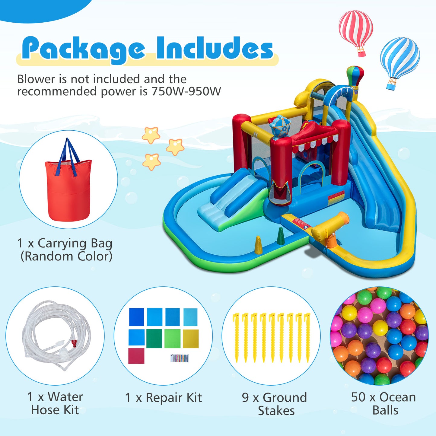 Inflatable Water Park with Splash Pool and Water Cannon for Birthday Party Without Blower, Multicolor Inflatable Water Slides at Gallery Canada