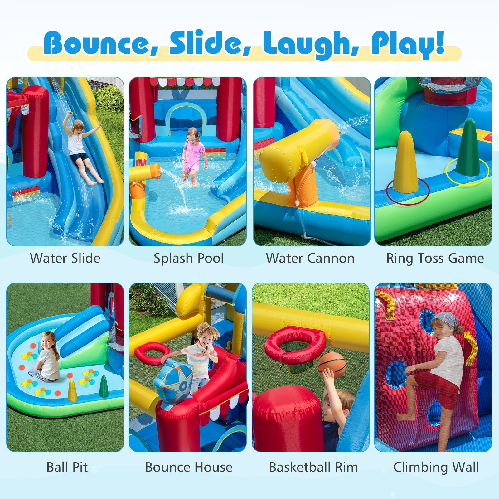 Inflatable Water Park with Splash Pool and Water Cannon for Birthday Party Without Blower, Multicolor Inflatable Water Slides at Gallery Canada