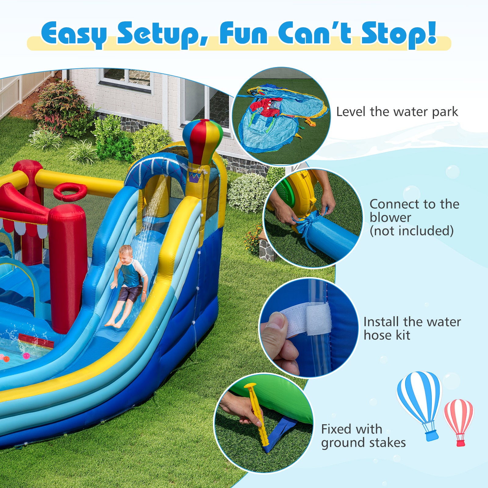 Inflatable Water Park with Splash Pool and Water Cannon for Birthday Party Without Blower, Multicolor Inflatable Water Slides at Gallery Canada