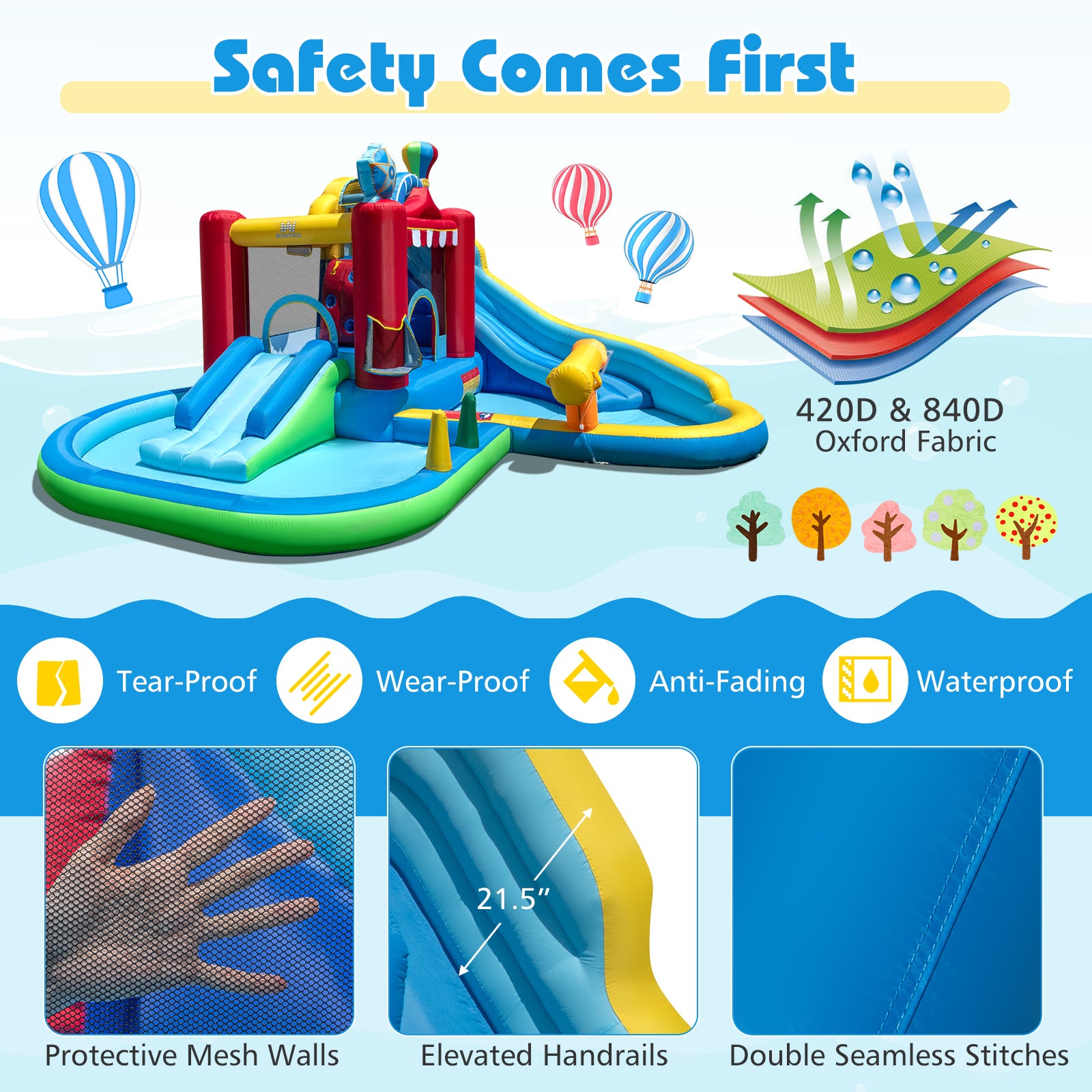 Inflatable Water Park with Splash Pool and Water Cannon for Birthday Party Without Blower, Multicolor Inflatable Water Slides at Gallery Canada