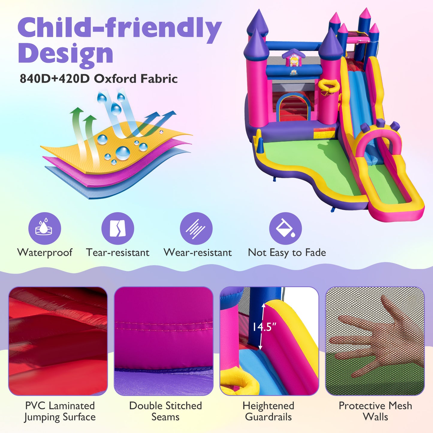 Inflatable Water Slide Princess Themed Bounce Castle with Climbing Wall 680W Blower Included Inflatable Water Slides at Gallery Canada
