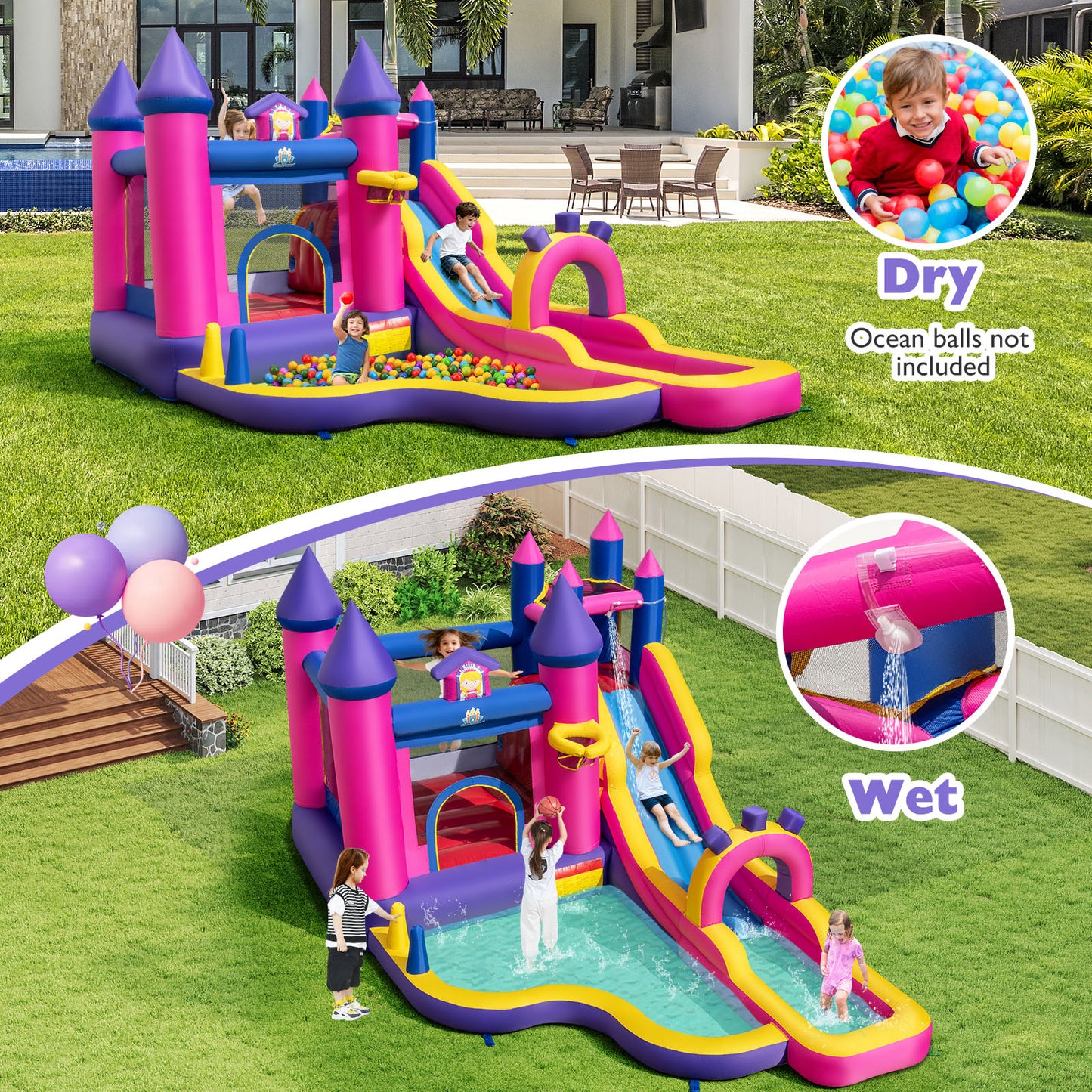Inflatable Water Slide Princess Themed Bounce Castle with Climbing Wall 680W Blower Included Inflatable Water Slides at Gallery Canada
