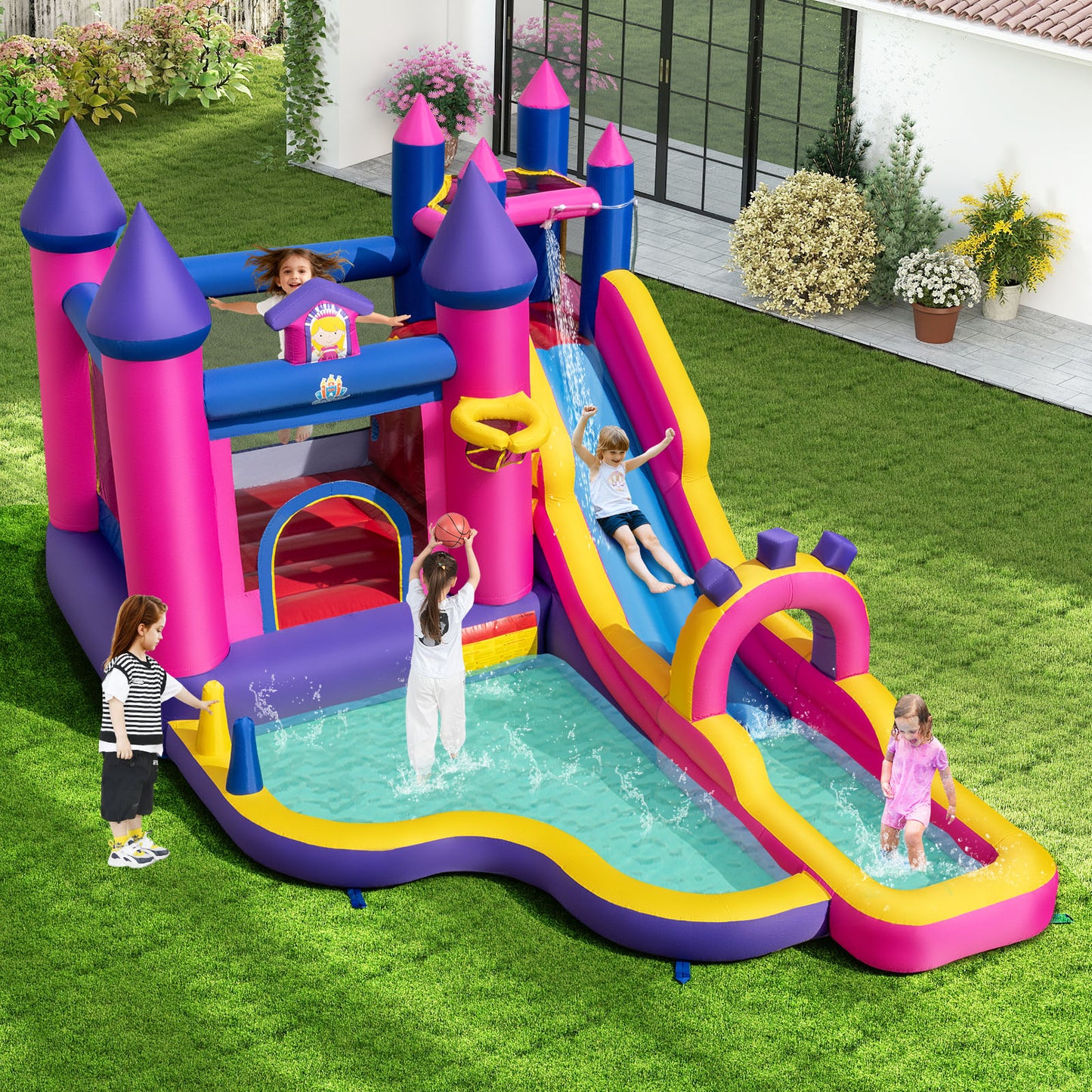 Inflatable Water Slide Princess Themed Bounce Castle with Climbing Wall 680W Blower Included Inflatable Water Slides at Gallery Canada