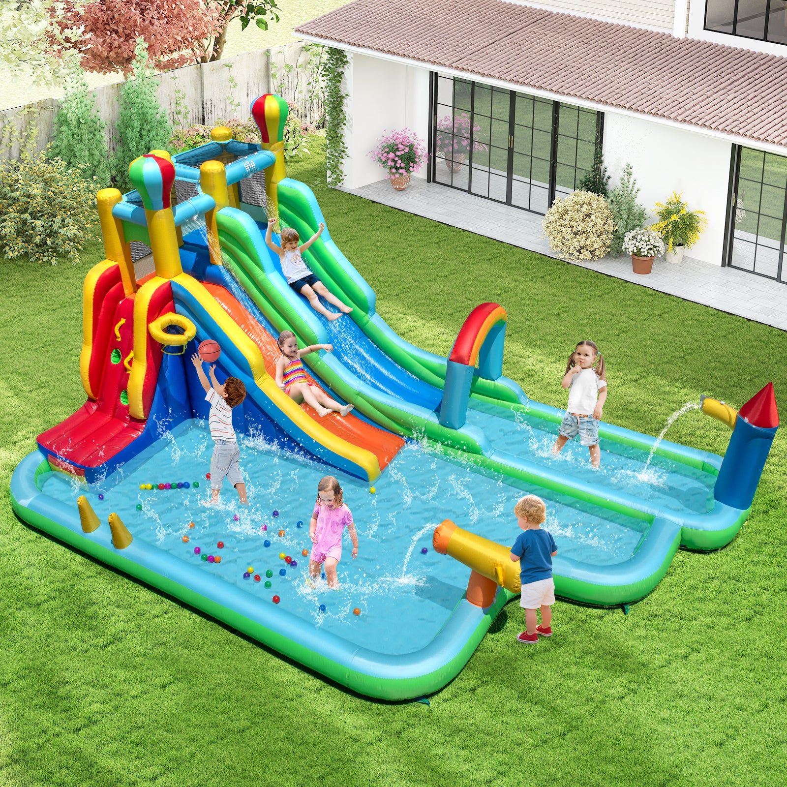 Inflatable Water Slide Park Giant Bounce House with Double Long Slides, Blue Inflatable Water Slides at Gallery Canada