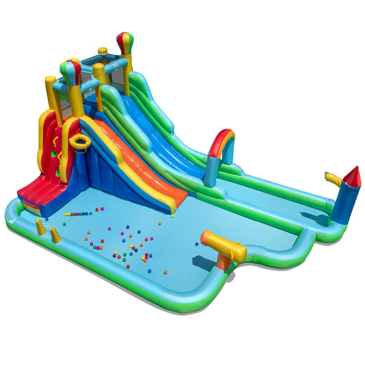 Inflatable Water Slide Park Giant Bounce House with Double Long Slides, Blue