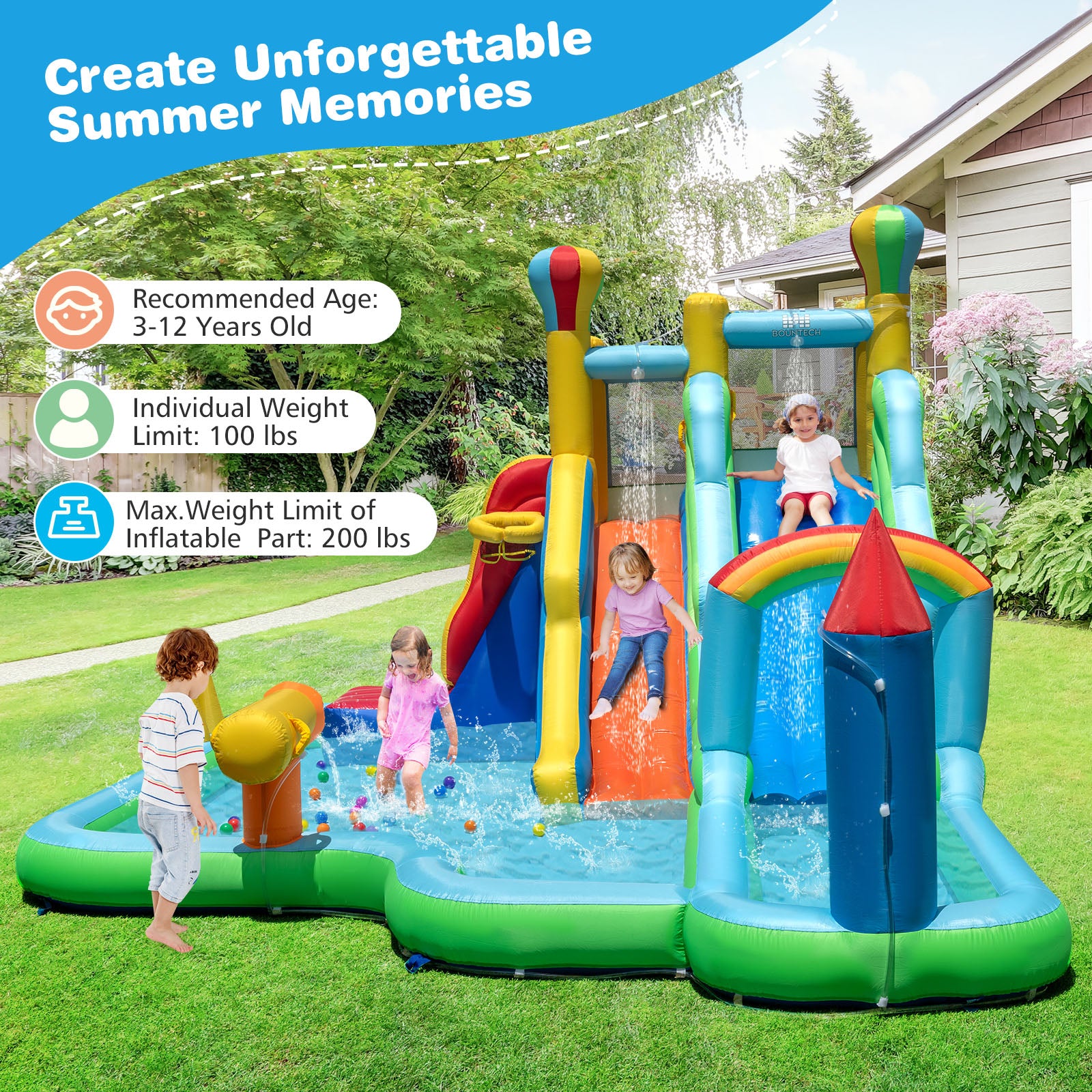 Inflatable Water Slide Park Giant Bounce House with Double Long Slides, Blue Inflatable Water Slides at Gallery Canada