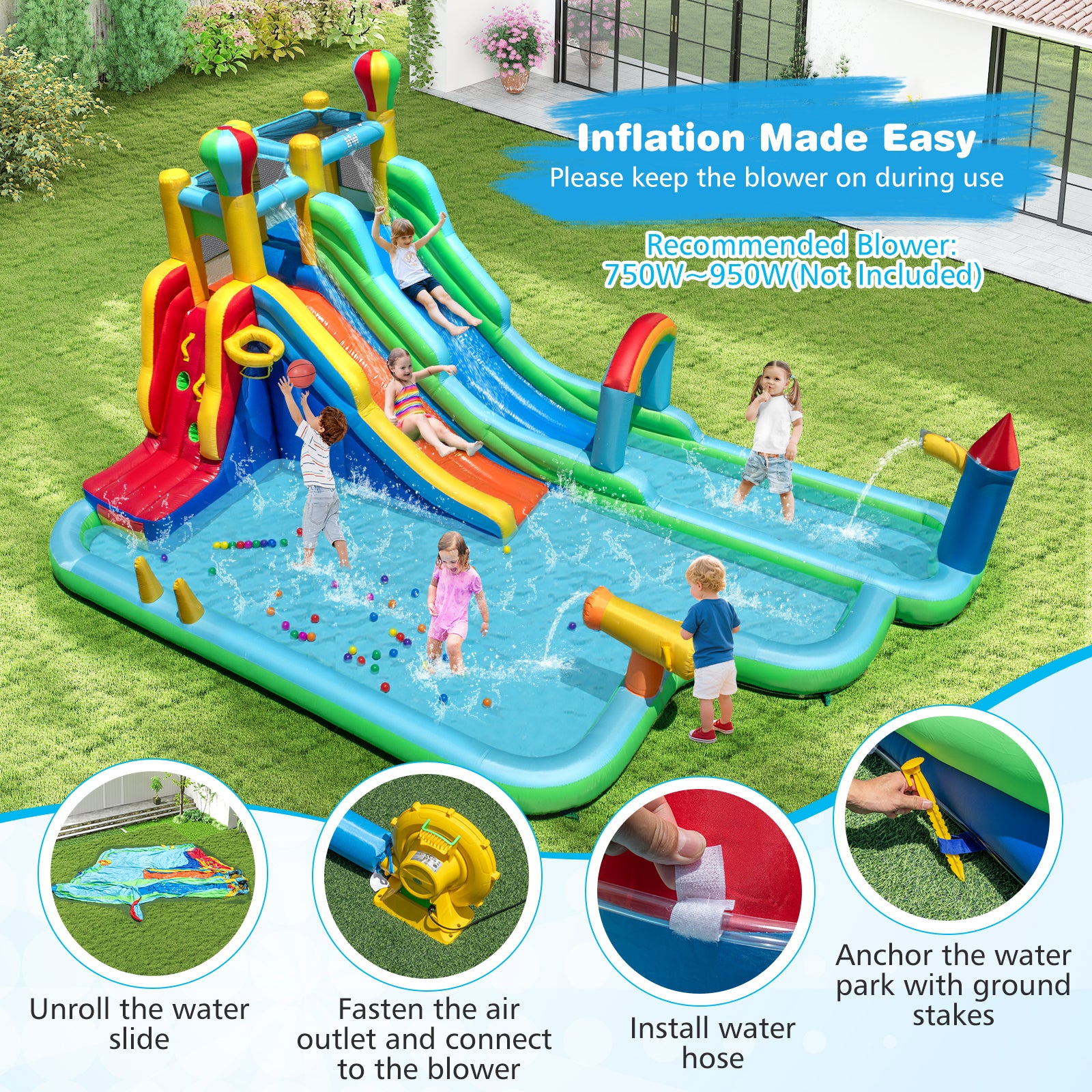 Inflatable Water Slide Park Giant Bounce House with Double Long Slides, Blue Inflatable Water Slides at Gallery Canada
